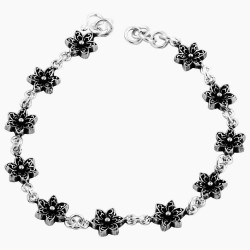 Six Petal Flower Link Bracelet Oxidized