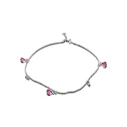 Anklet with 2 Beads and  3 Pink Tear Drop Crystal