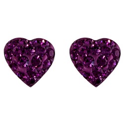 Purple Crystal Heart Stud Earring