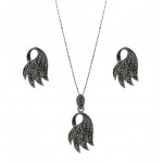 Marcasite Feather Cocktail  Pendant, Earring, Ring Set
