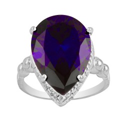 Large Dark Purple Tear Drop Crystal Czech Ring