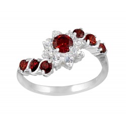 Red Crystal With Multi Cubic Zirconia Swirl Ring