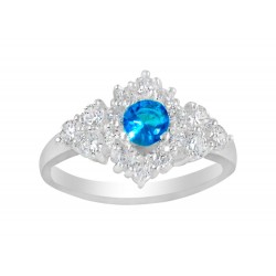Light Blue Round Stone Oval Flower Ring